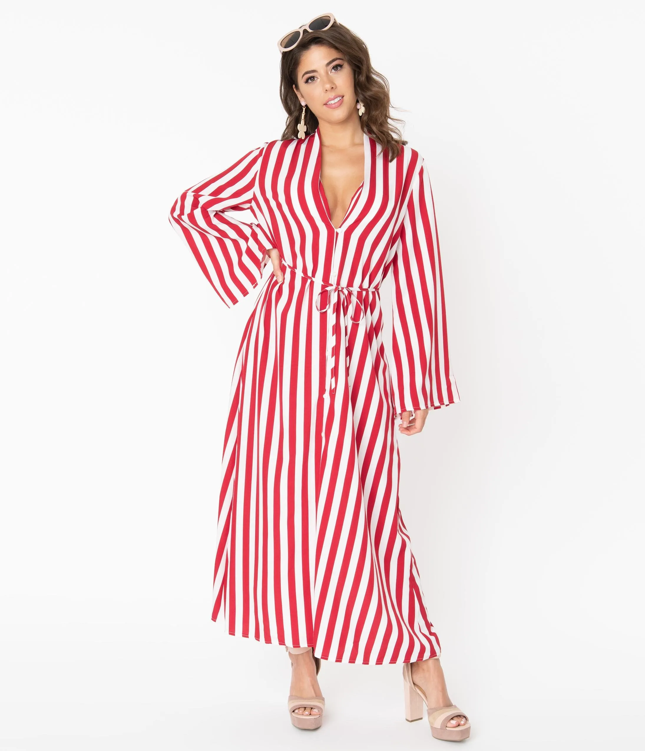 1970s Red & White Stripe Relaxed Maxi Dress