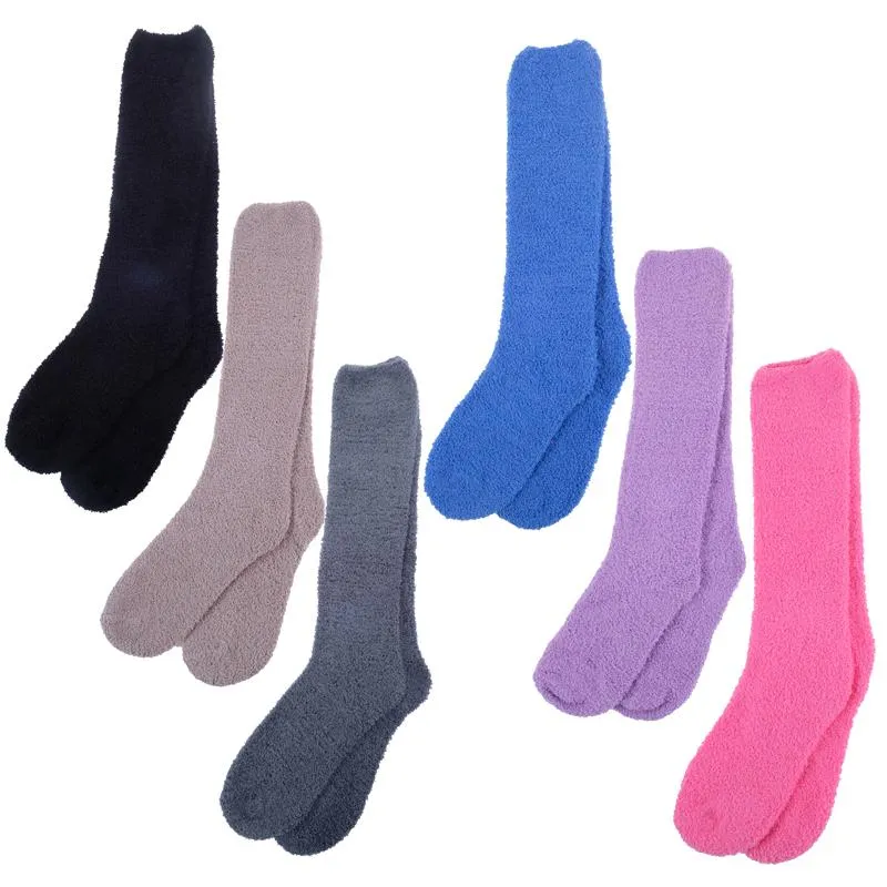 2 Pairs Women Microfibre Knee High Socks 52cm Length Stripe & Plain Colours