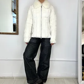 2000's white faux fur puffer coat