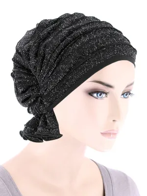 ABBEY-694#The Abbey Cap in Ruffle Black w/Silver Shimmer