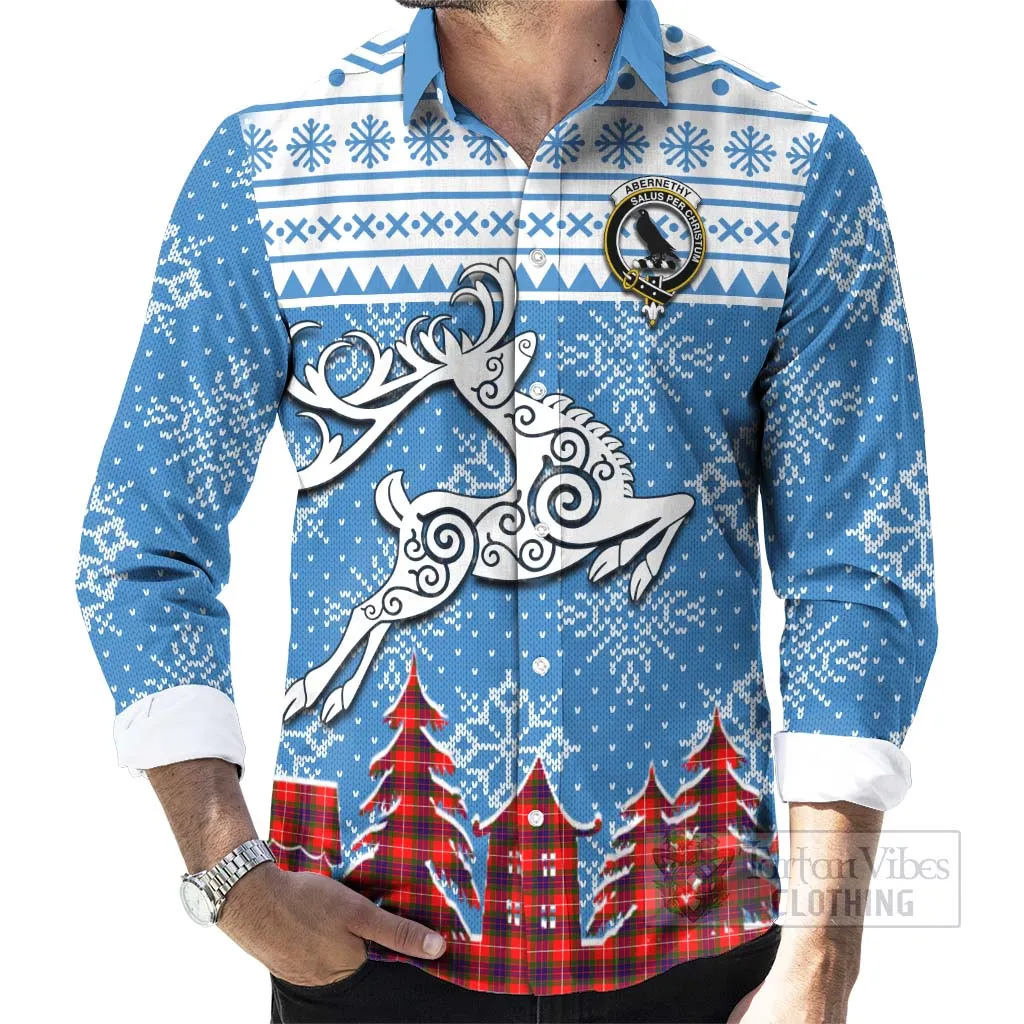 Abernethy Clan Christmas Long Sleeve Button Shirt Celtic Reindeer Style