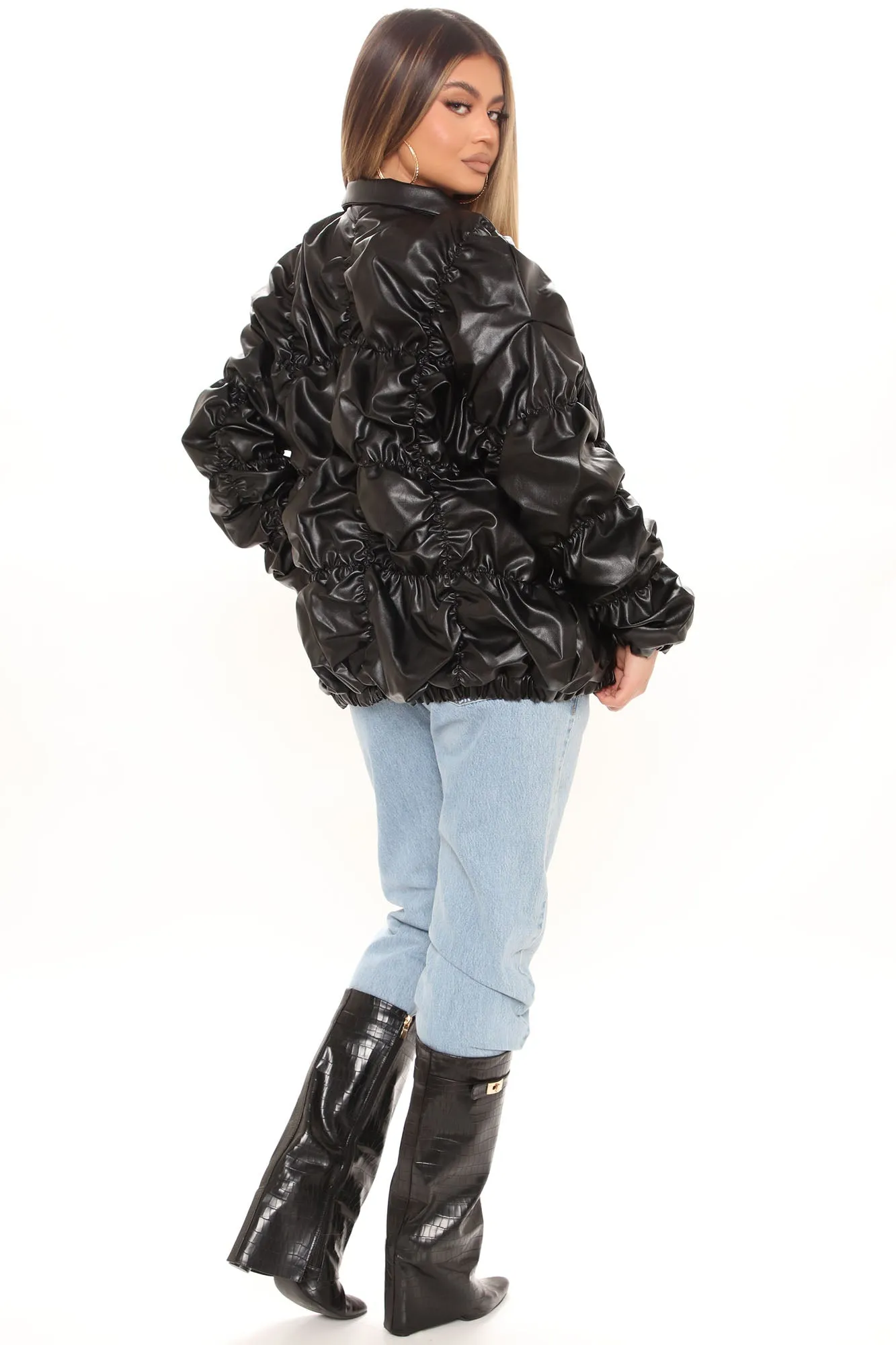 Ace of Shade Ruched Bomber Jacket - Black