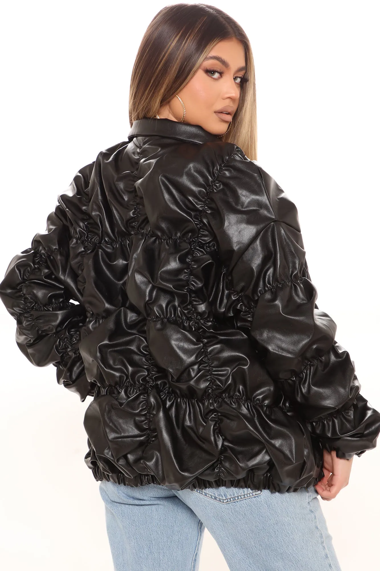 Ace of Shade Ruched Bomber Jacket - Black