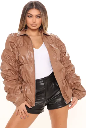 Ace of Shade Ruched Bomber Jacket - Taupe