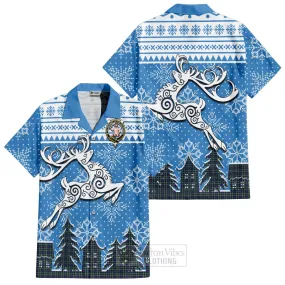 Allardice Clan Christmas Short Sleeve Button Shirt Celtic Reindeer Style