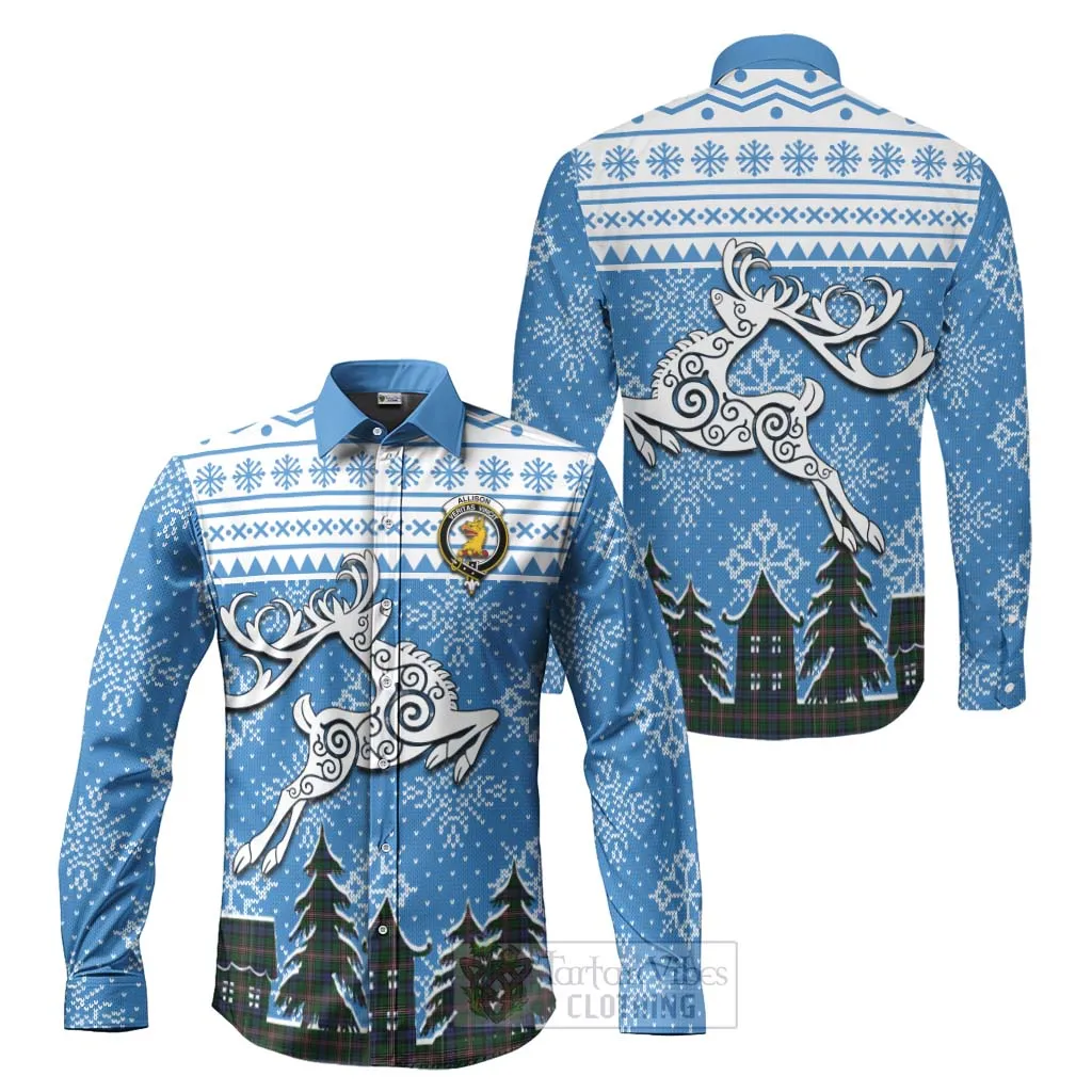 Allison Clan Christmas Long Sleeve Button Shirt Celtic Reindeer Style