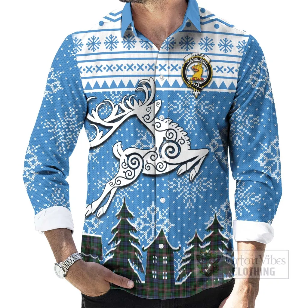 Allison Clan Christmas Long Sleeve Button Shirt Celtic Reindeer Style