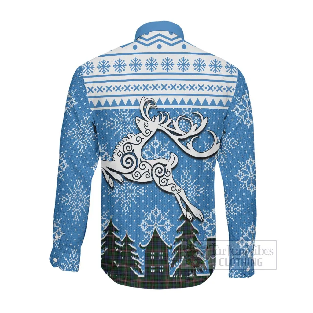 Allison Clan Christmas Long Sleeve Button Shirt Celtic Reindeer Style