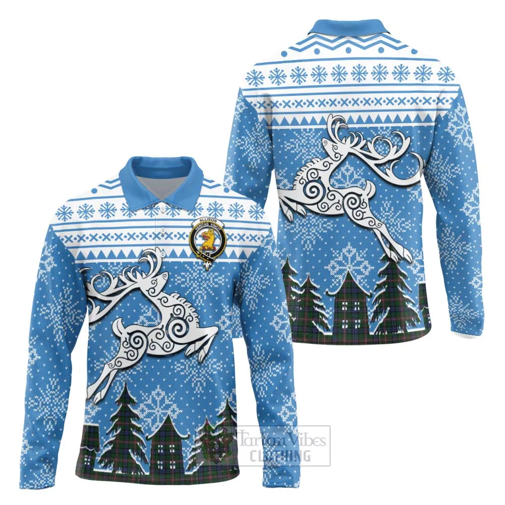 Allison Clan Christmas Long Sleeve Polo Shirt Celtic Reindeer Style