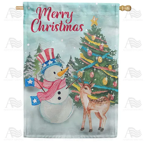 American Snowman Christmas Double Sided House Flag