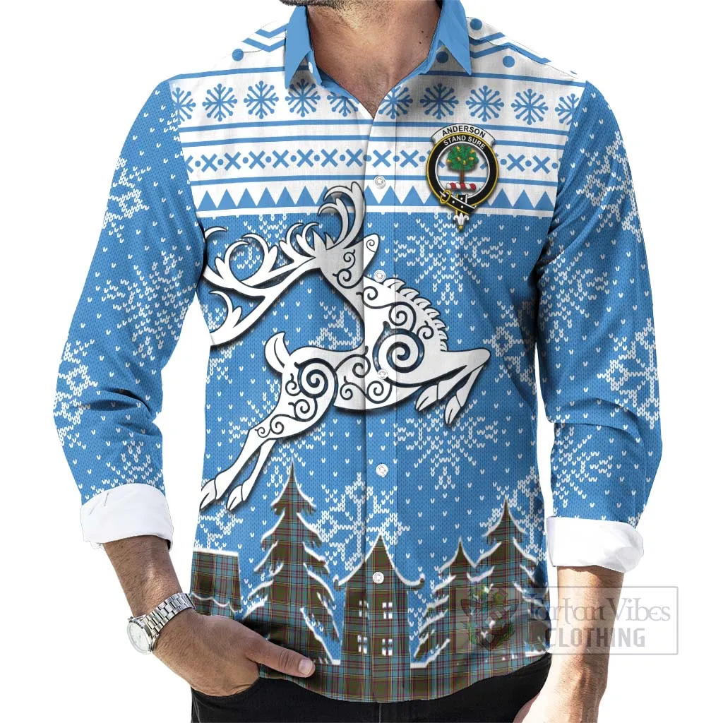 Anderson Clan Christmas Long Sleeve Button Shirt Celtic Reindeer Style