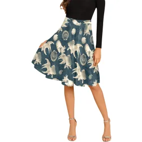 aquatic world sepia split print Melete Pleated Midi Skirt (Model D15)