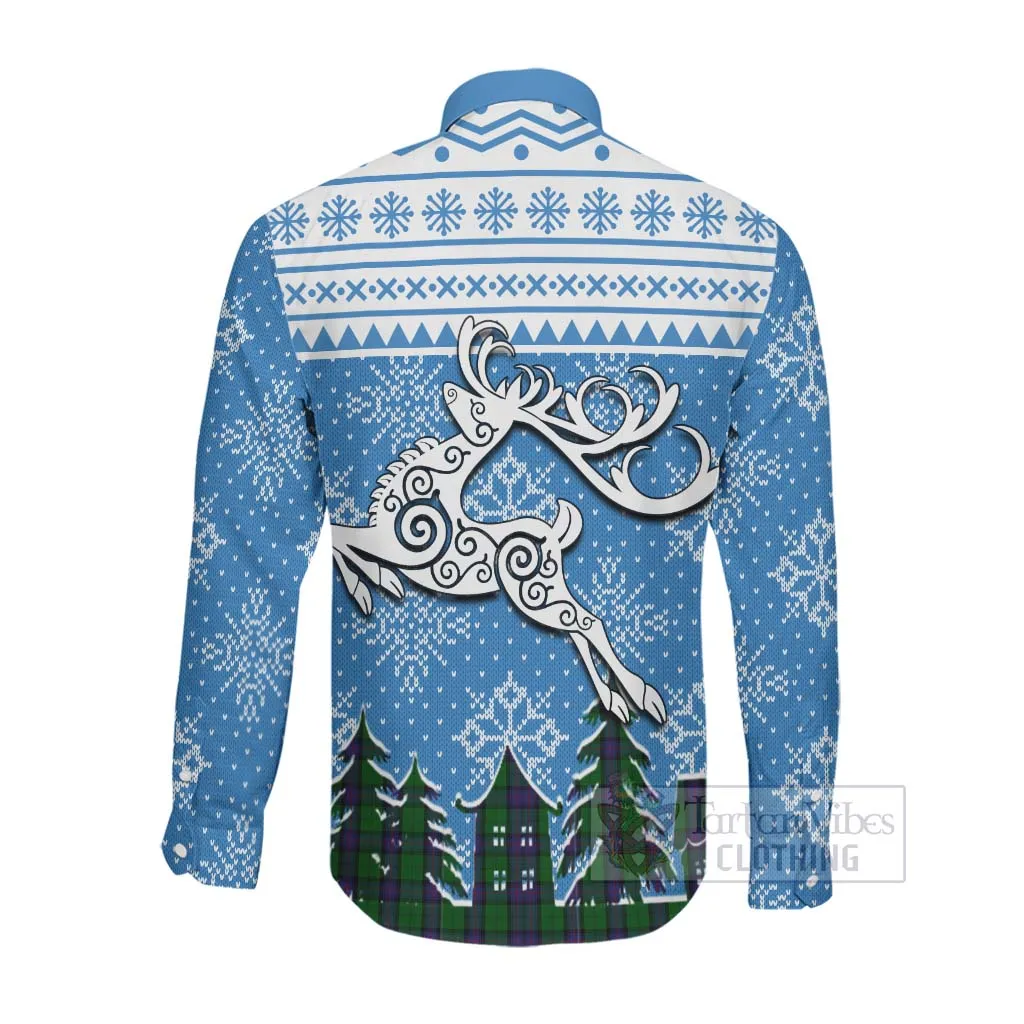 Armstrong Clan Christmas Long Sleeve Button Shirt Celtic Reindeer Style