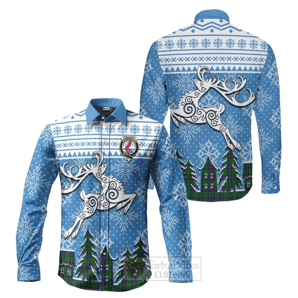 Armstrong Clan Christmas Long Sleeve Button Shirt Celtic Reindeer Style