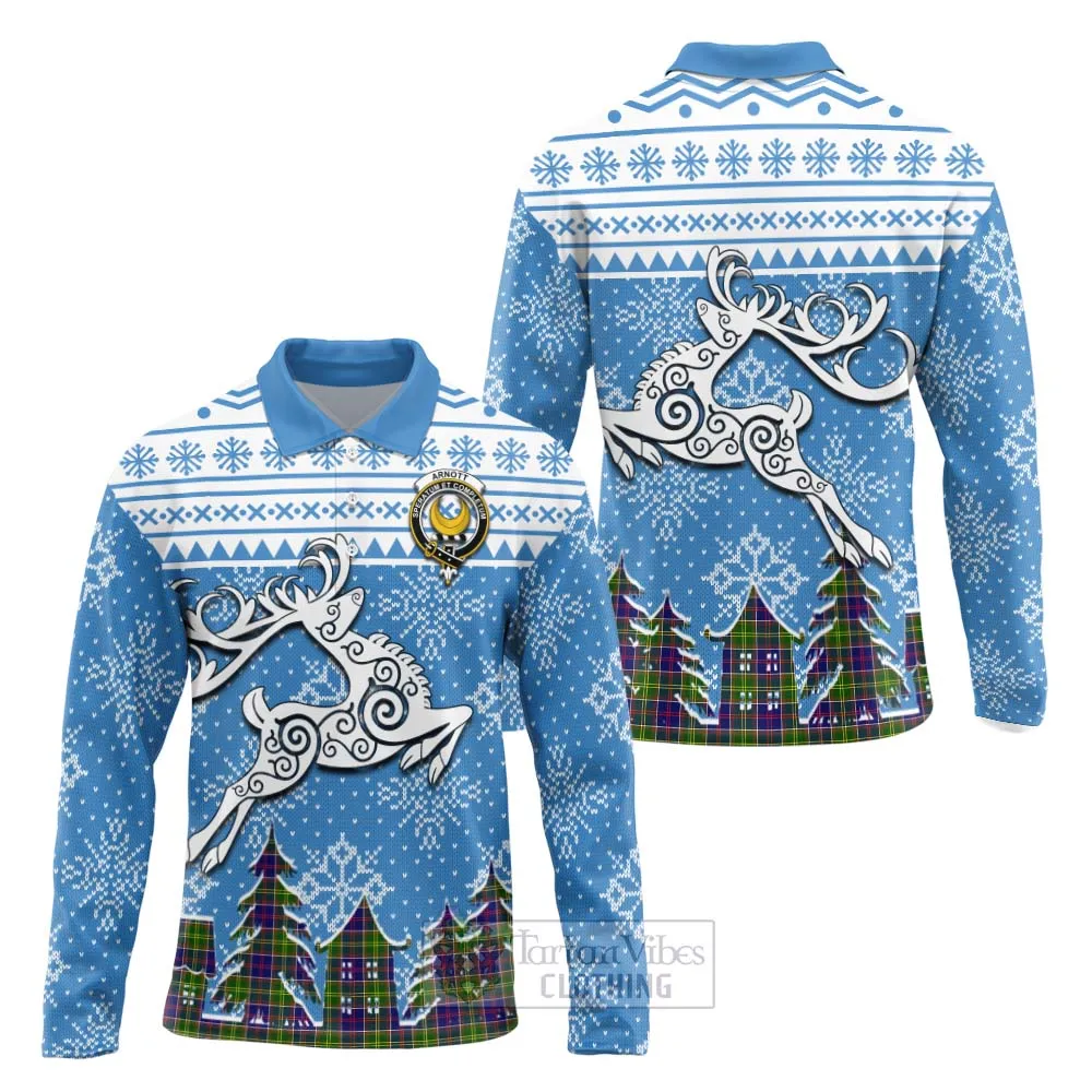 Arnott Clan Christmas Long Sleeve Polo Shirt Celtic Reindeer Style