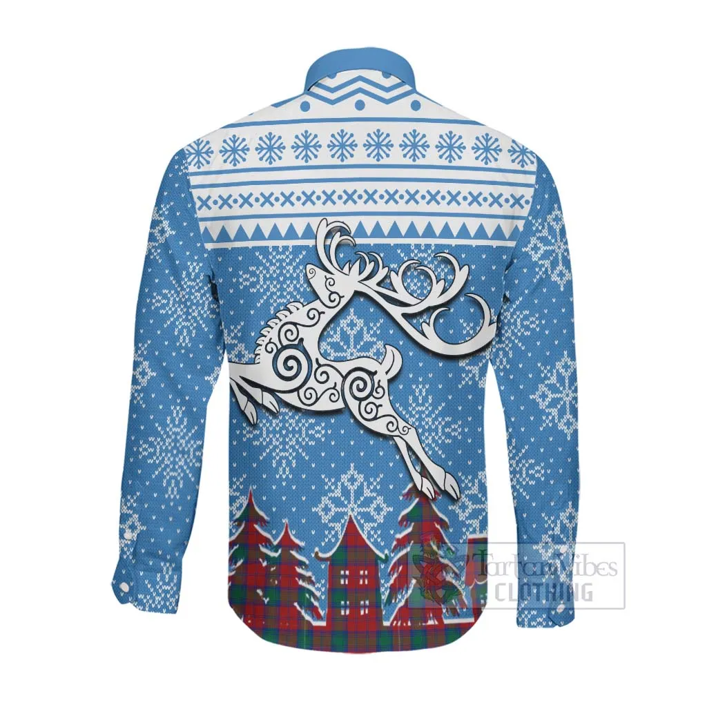 Auchinleck (Affleck) Clan Christmas Long Sleeve Button Shirt Celtic Reindeer Style