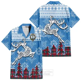 Auchinleck (Affleck) Clan Christmas Short Sleeve Button Shirt Celtic Reindeer Style