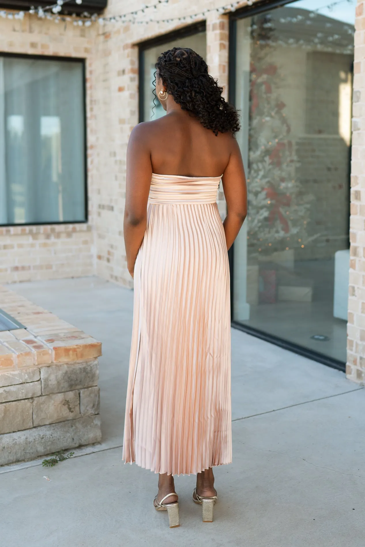 Aura Pleated Dress - Champagne