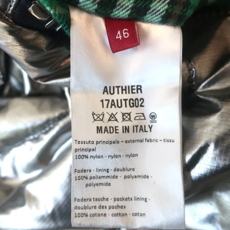 Authier Sestriere Metallic Puffer Jacket Silver Size 46