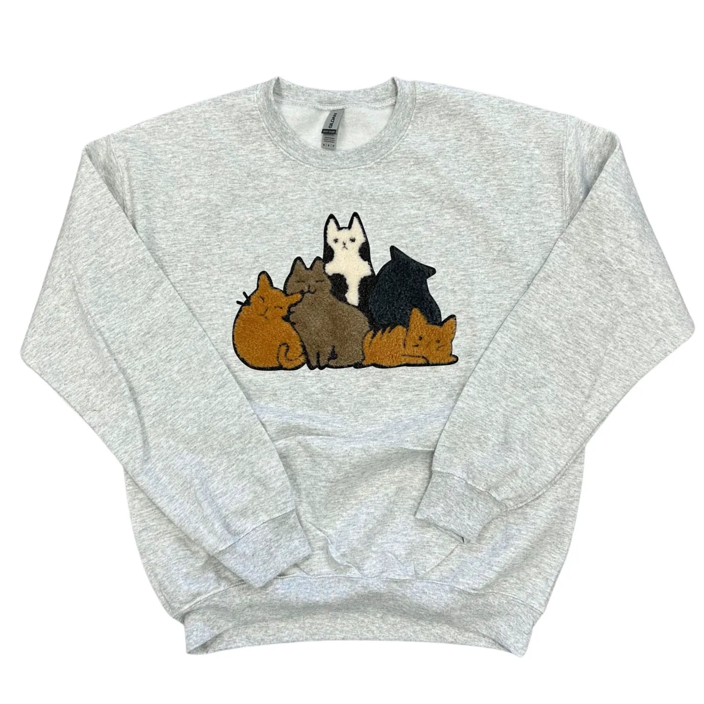 AWANJ Donation - Fluffy Kitty Cat Crew Neck Sweatshirt With Black Shimmer Trim - Grey