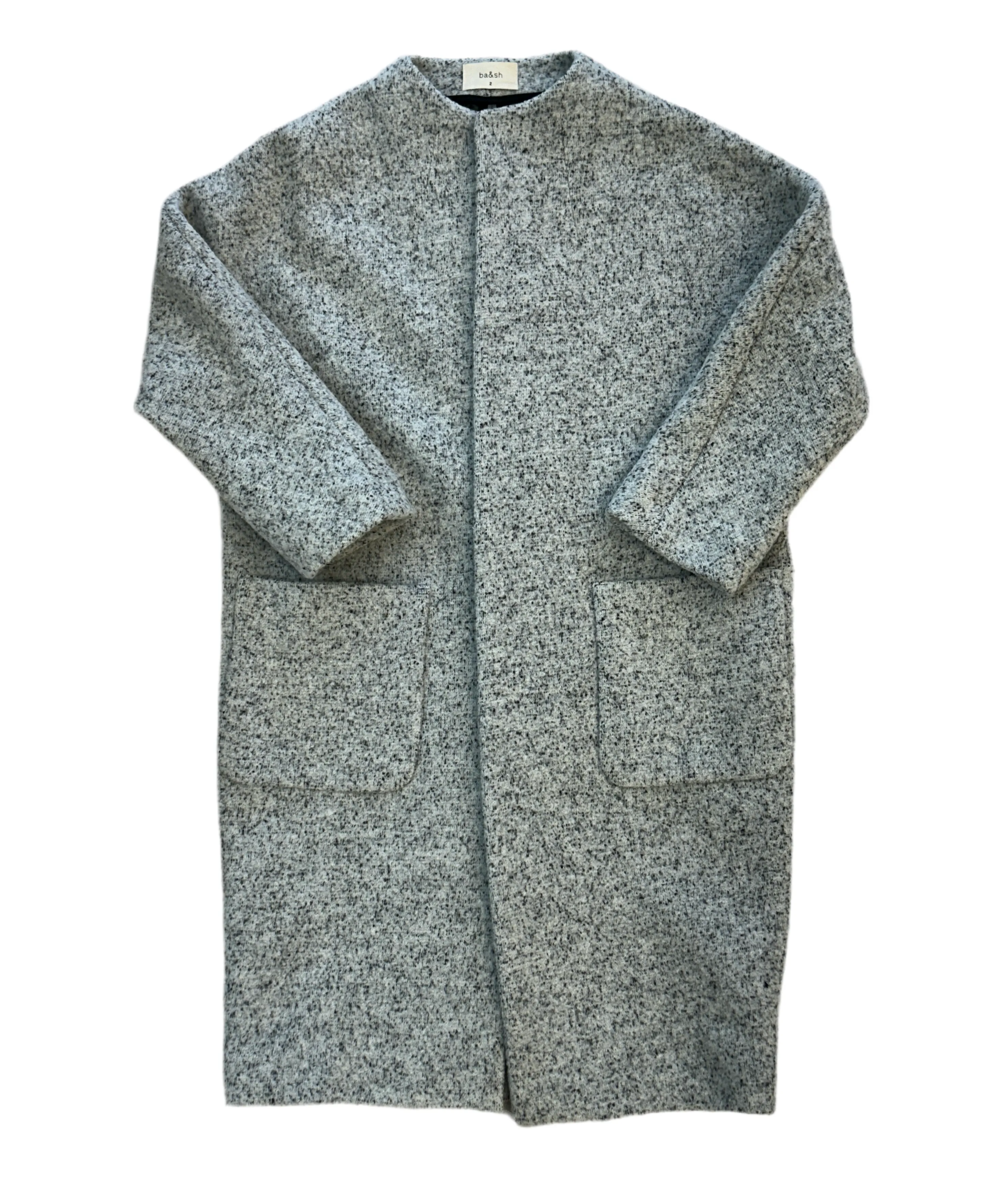 BA&SH Light Grey Wool Open Front Large Pockets Overcoat Size 2 UK 10