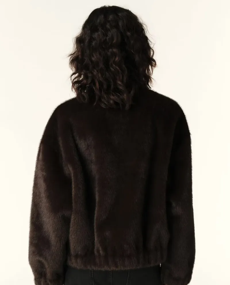 Ba&sh Paros Chocolate Brown Furry Coat