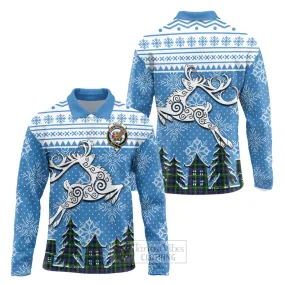 Baillie (Bailey) Clan Christmas Long Sleeve Polo Shirt Celtic Reindeer Style