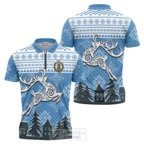 Baird Clan Christmas Zipper Polo Shirt Celtic Reindeer Style