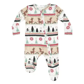 Bamboo 2 Way Zipper Footie - Reindeer Fair Isle - Multi