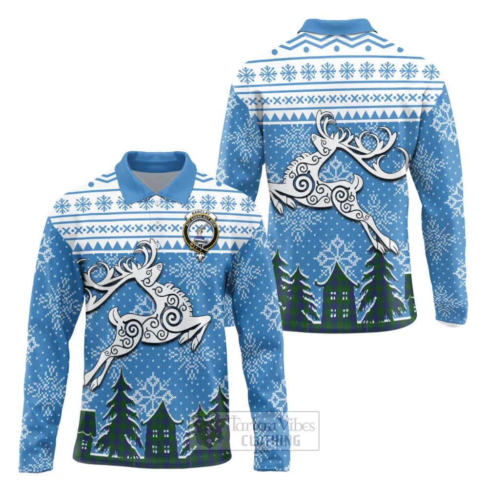 Barclay Clan Christmas Long Sleeve Polo Shirt Celtic Reindeer Style