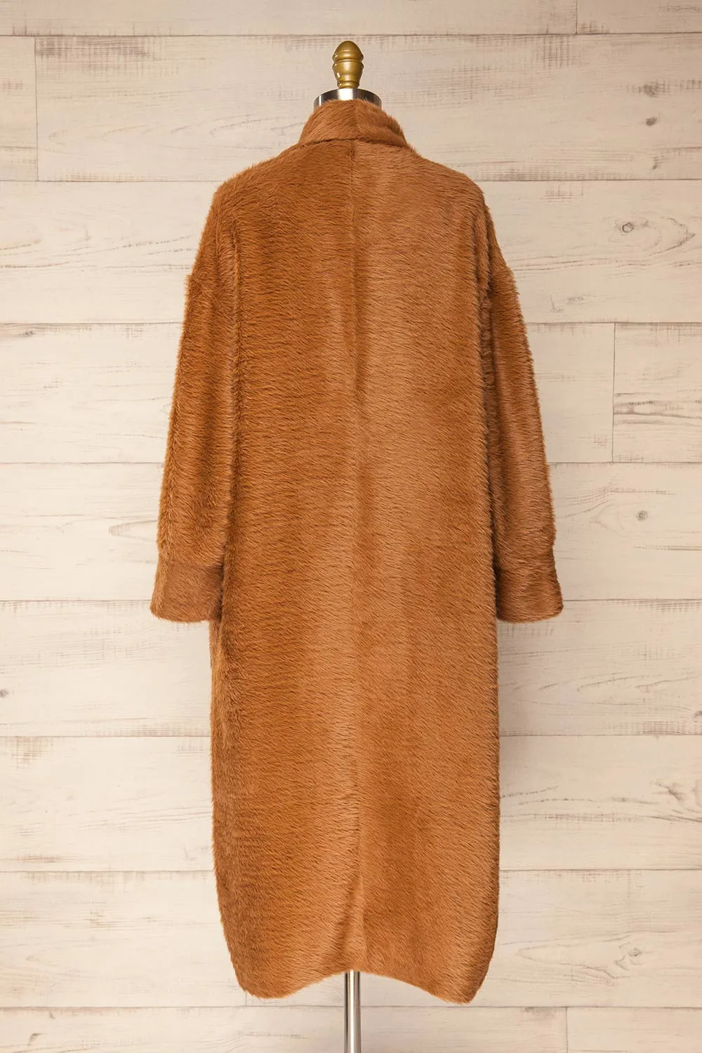 Bartin Brown | Open-Front Faux Fur Coat