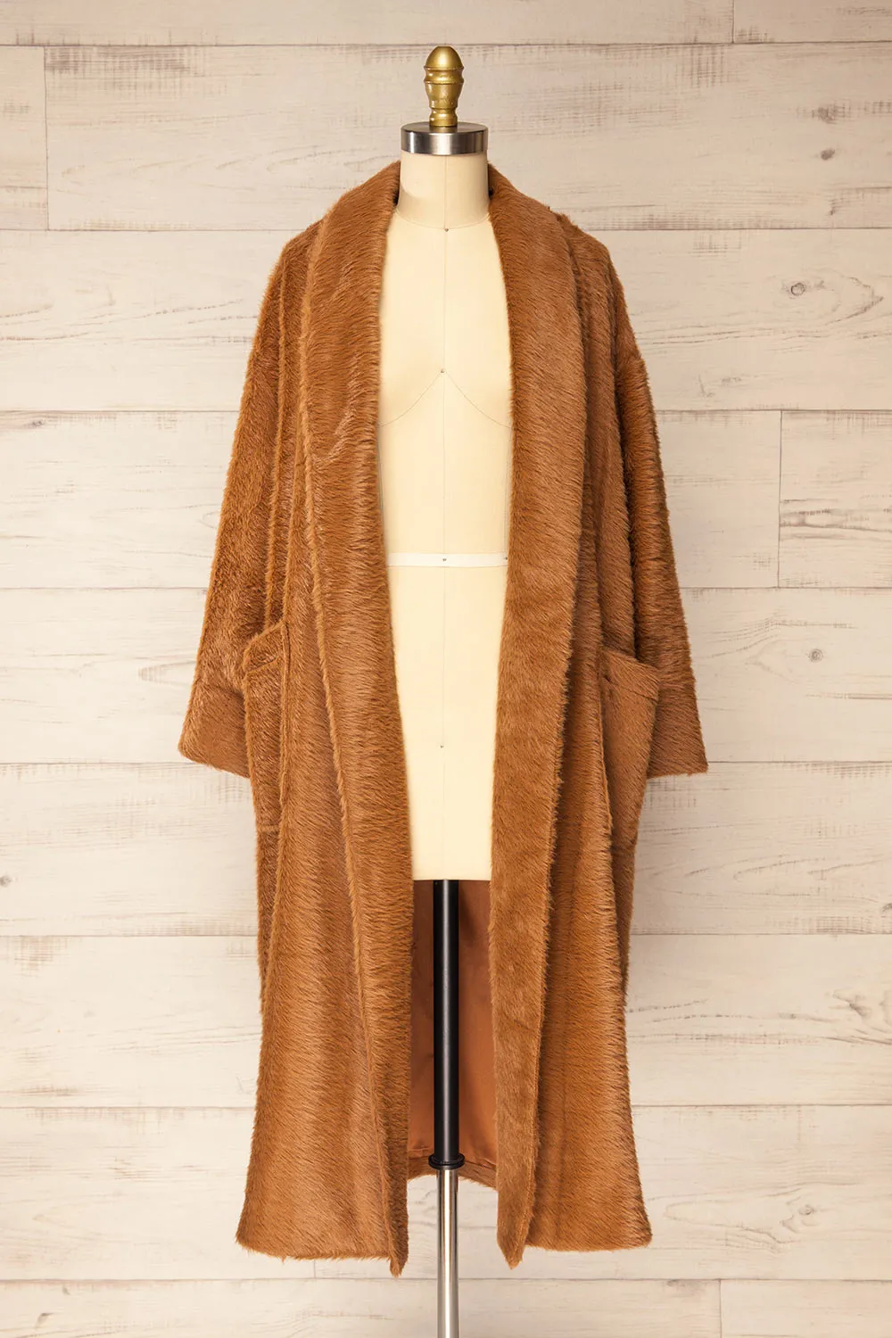 Bartin Brown | Open-Front Faux Fur Coat