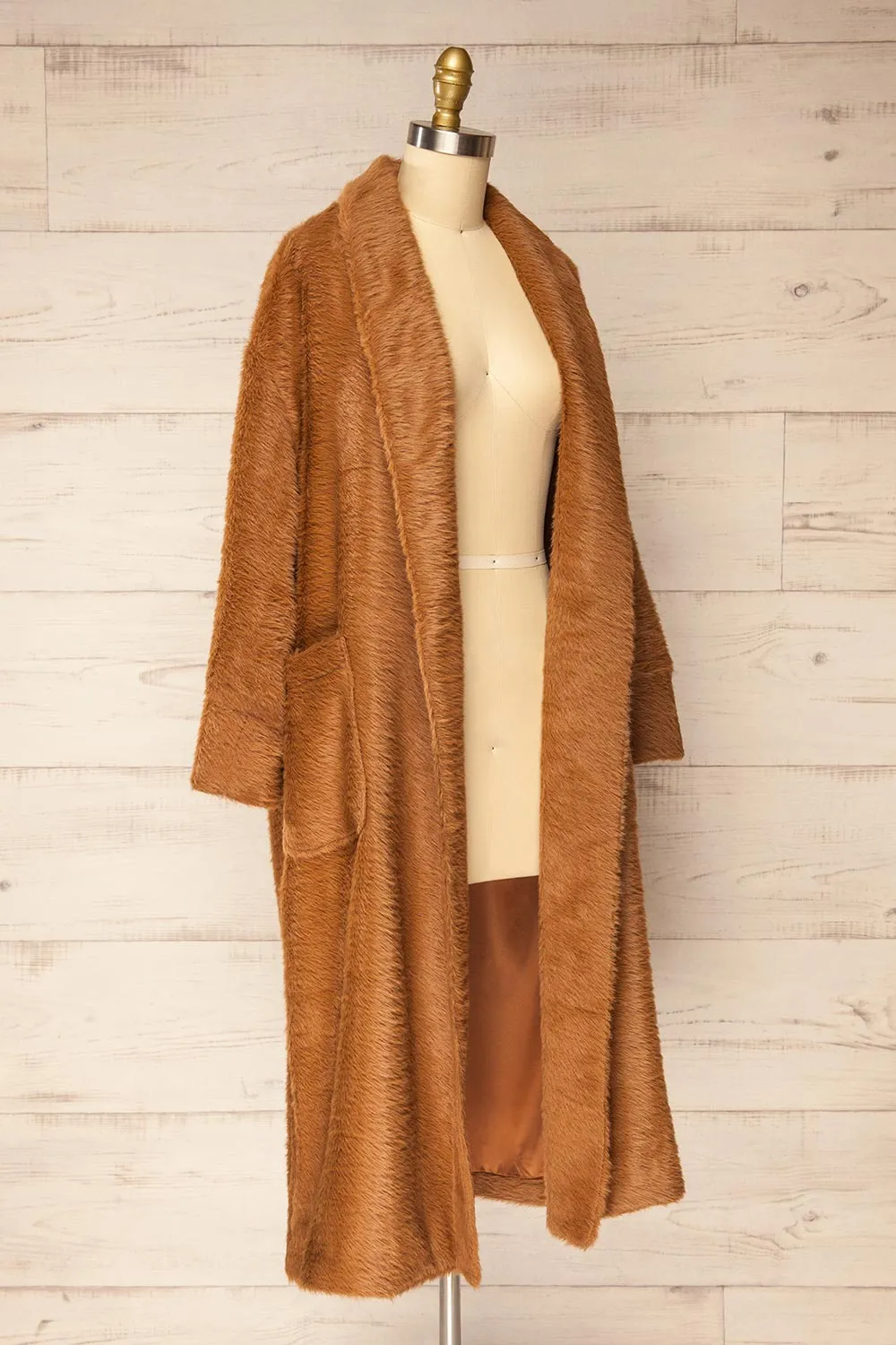 Bartin Brown | Open-Front Faux Fur Coat