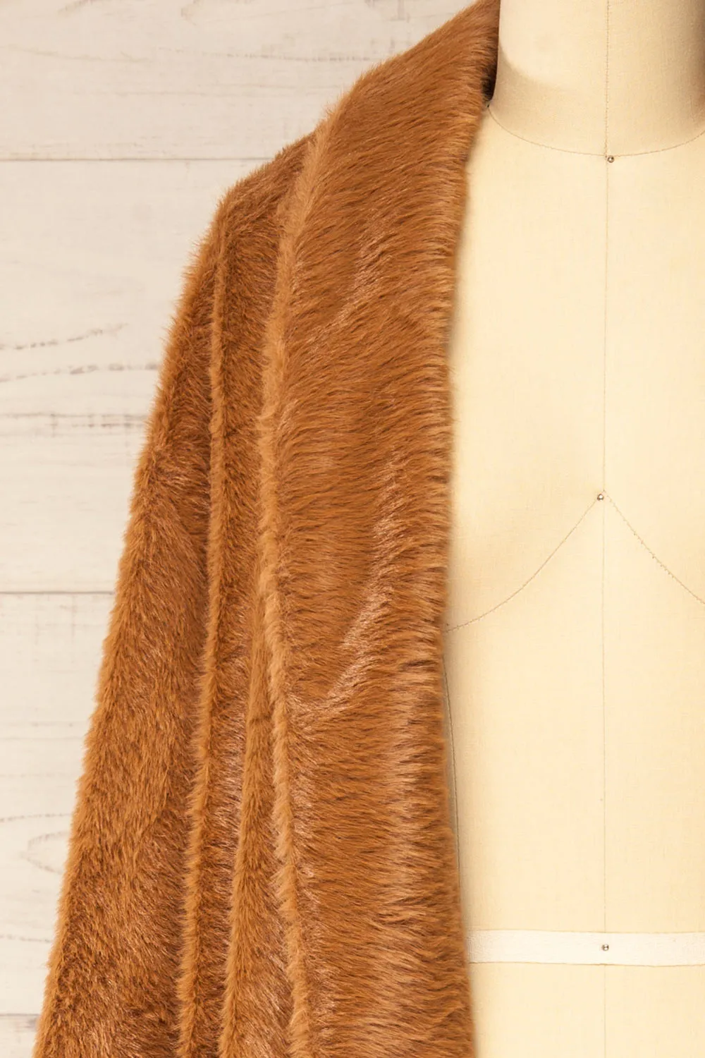 Bartin Brown | Open-Front Faux Fur Coat