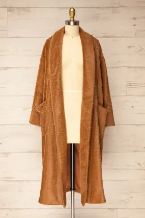 Bartin Brown | Open-Front Faux Fur Coat