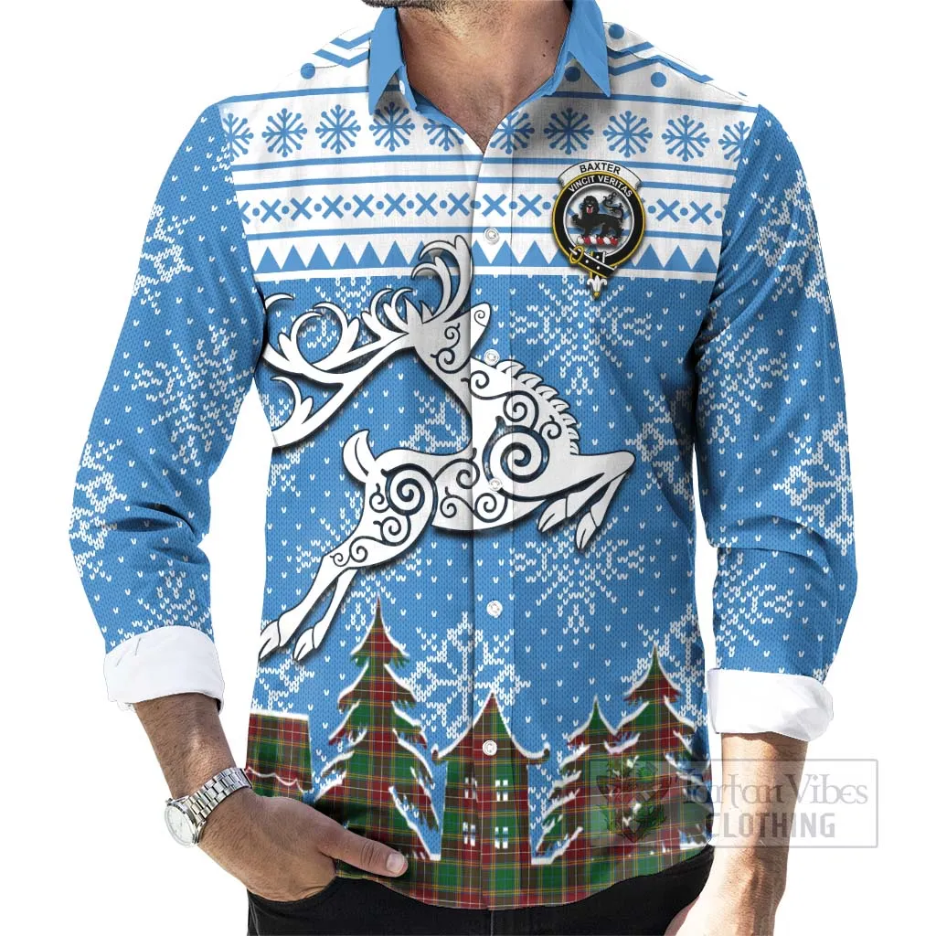 Baxter Clan Christmas Long Sleeve Button Shirt Celtic Reindeer Style