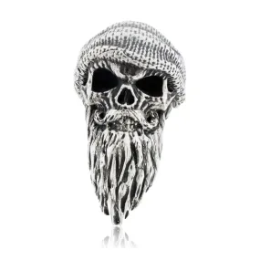 Beanie and Beard Skull Ring In Sterling Silver