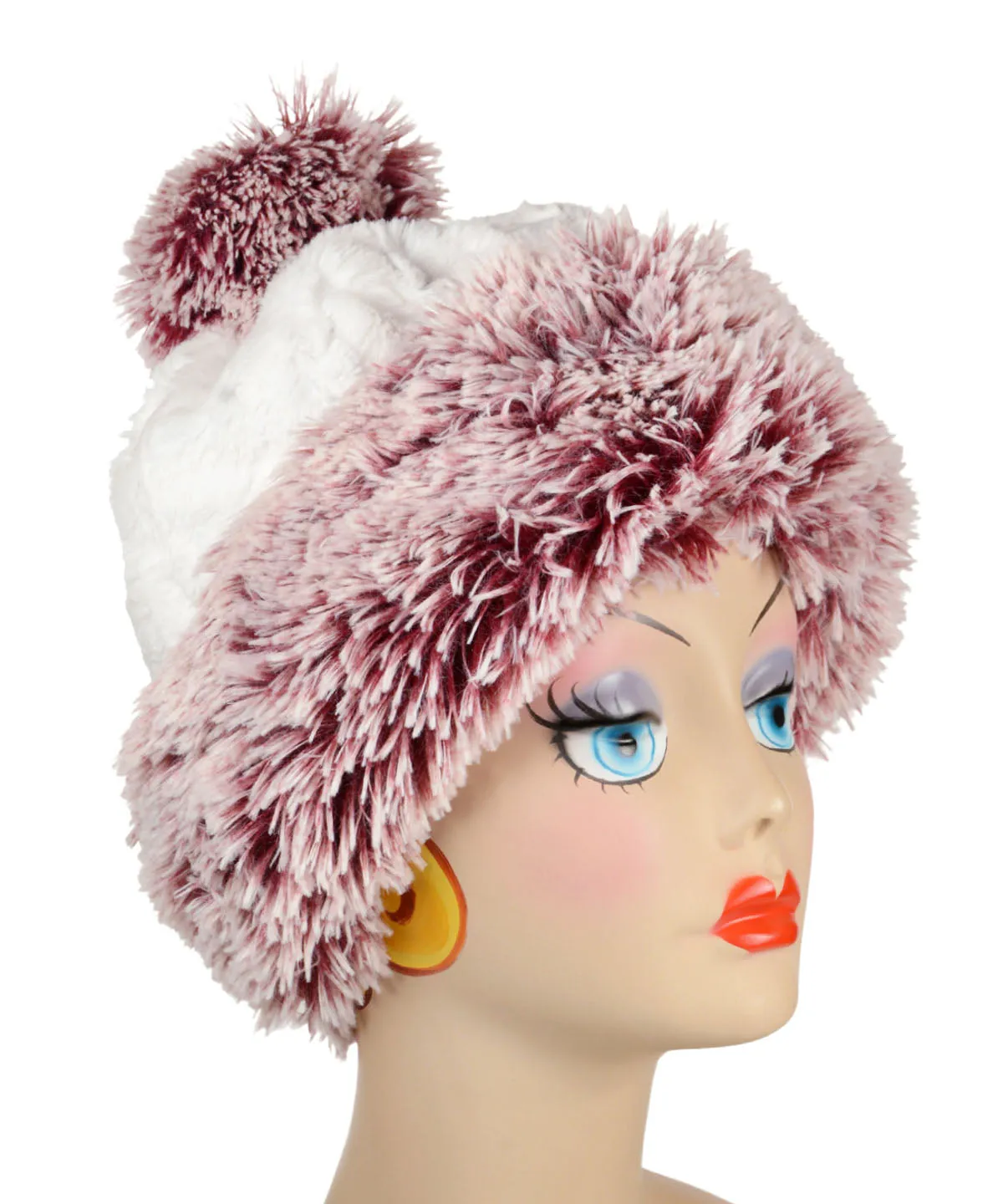 Beanie Hat, Reversible - Fox Faux Fur with Assorted Faux Fur (Limited - Cranberry Creek / Berry Foxy Combos)