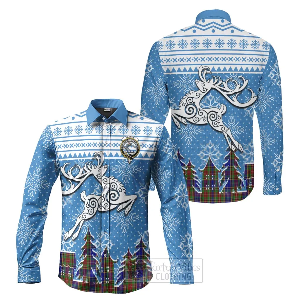 Beattie (Beatty) Clan Christmas Long Sleeve Button Shirt Celtic Reindeer Style