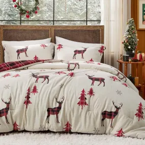 Bedsure Christmas Plaid Comforter Set Reindeer