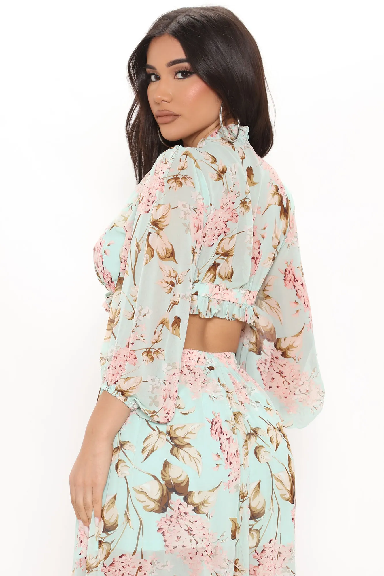 Believe In Us Floral Maxi Skirt Set - Mint/combo