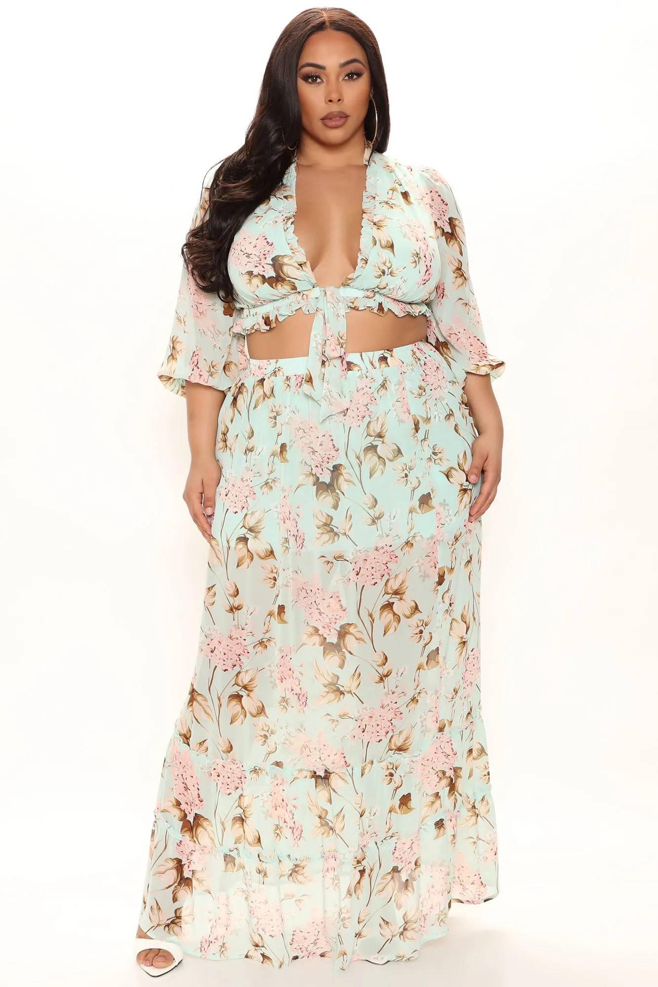 Believe In Us Floral Maxi Skirt Set - Mint/combo