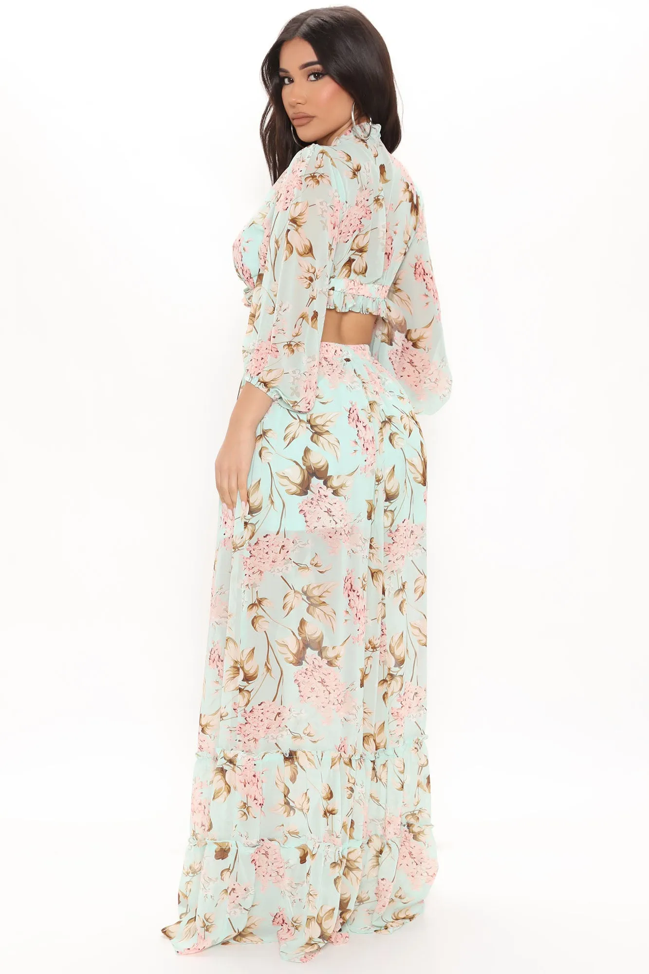 Believe In Us Floral Maxi Skirt Set - Mint/combo