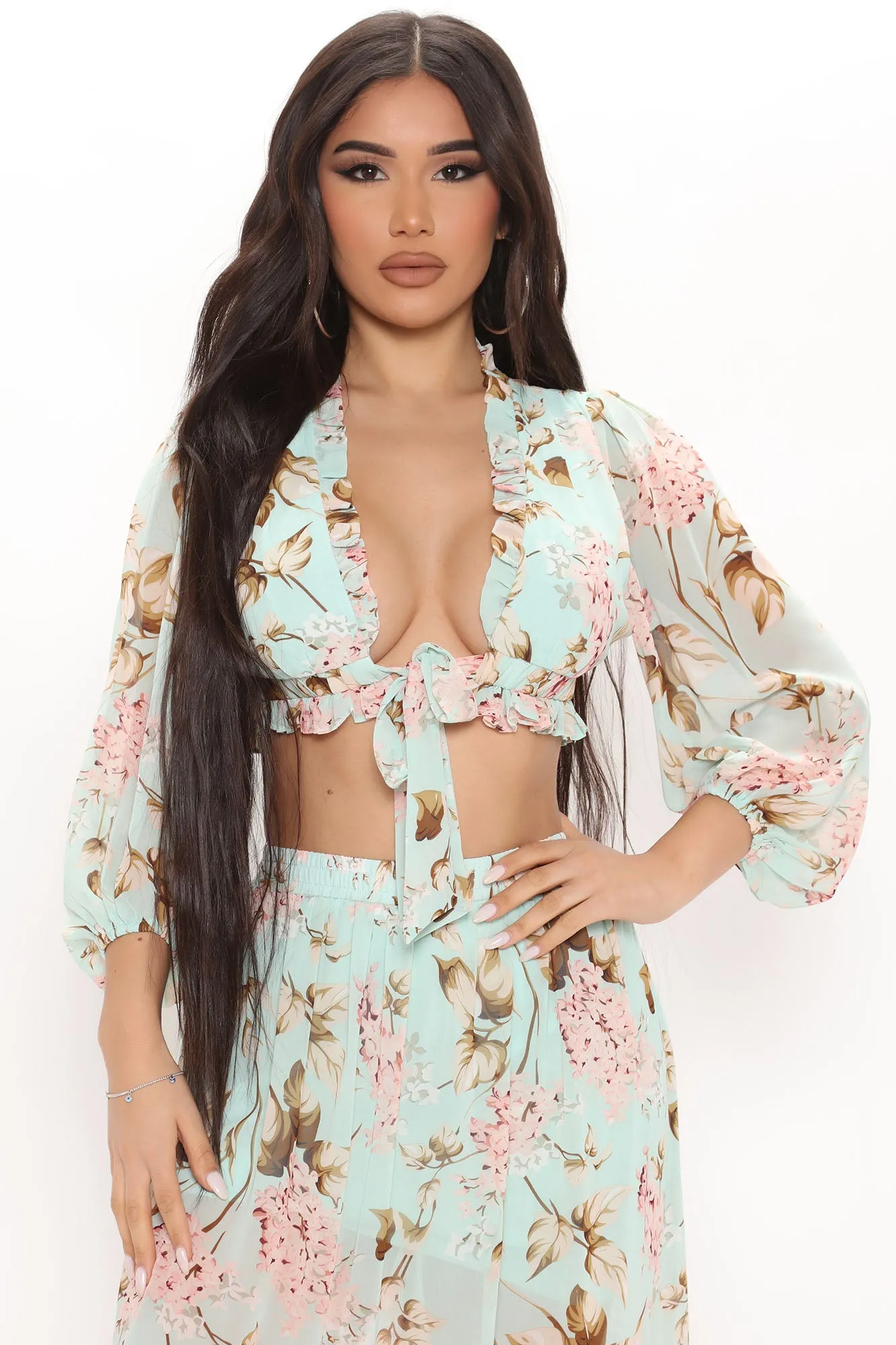 Believe In Us Floral Maxi Skirt Set - Mint/combo