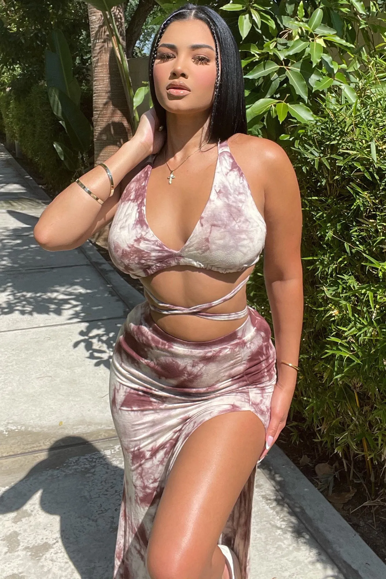 Believe Me Tie Dye Skirt Set - Mocha