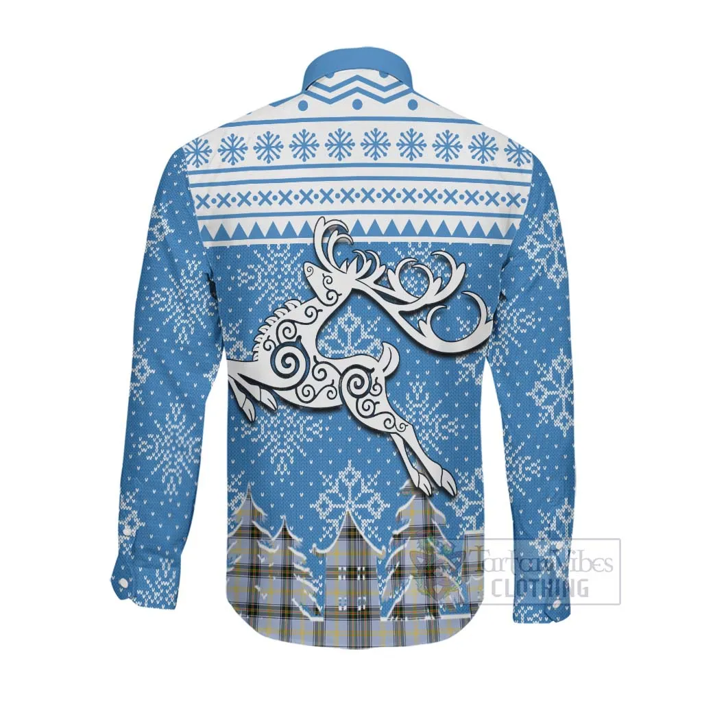 Bell Clan Christmas Long Sleeve Button Shirt Celtic Reindeer Style