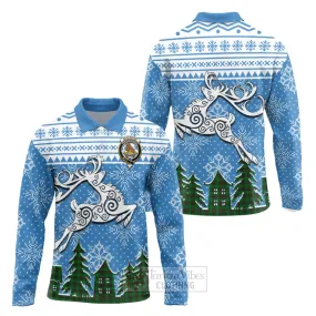 Beveridge Clan Christmas Long Sleeve Polo Shirt Celtic Reindeer Style