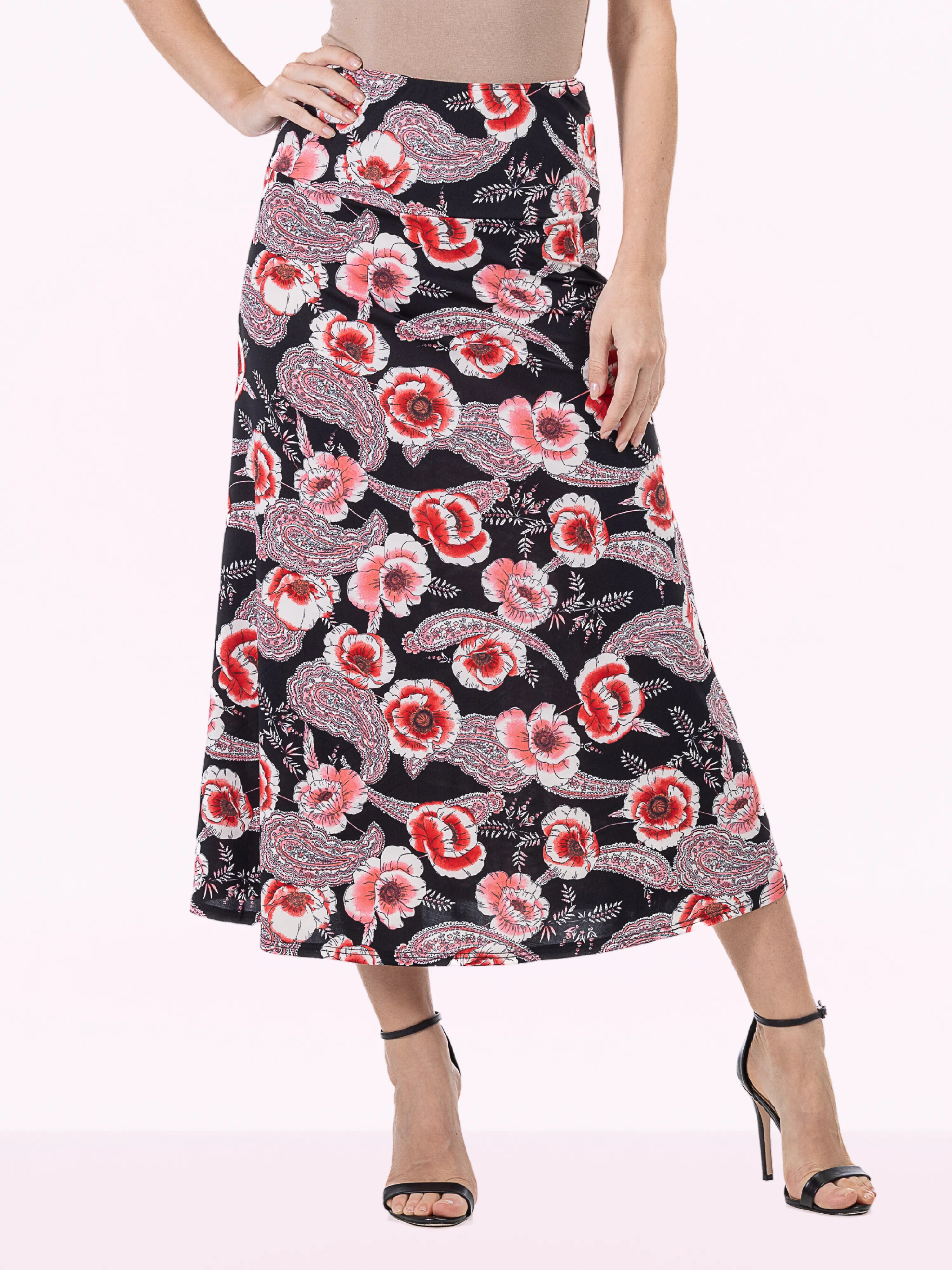 Black and Red Floral Maxi Skirt