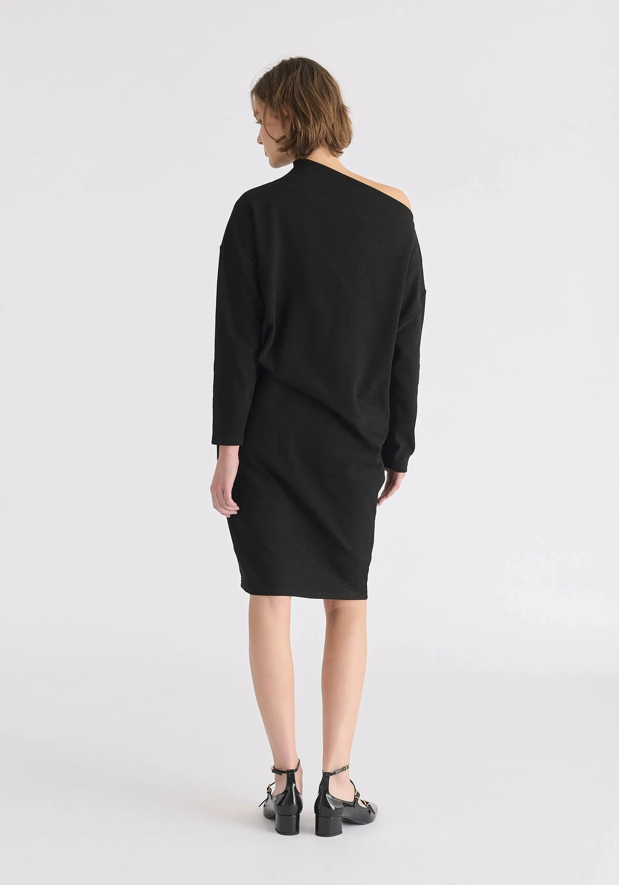 Black Asymmetric Neck Jumper Dress