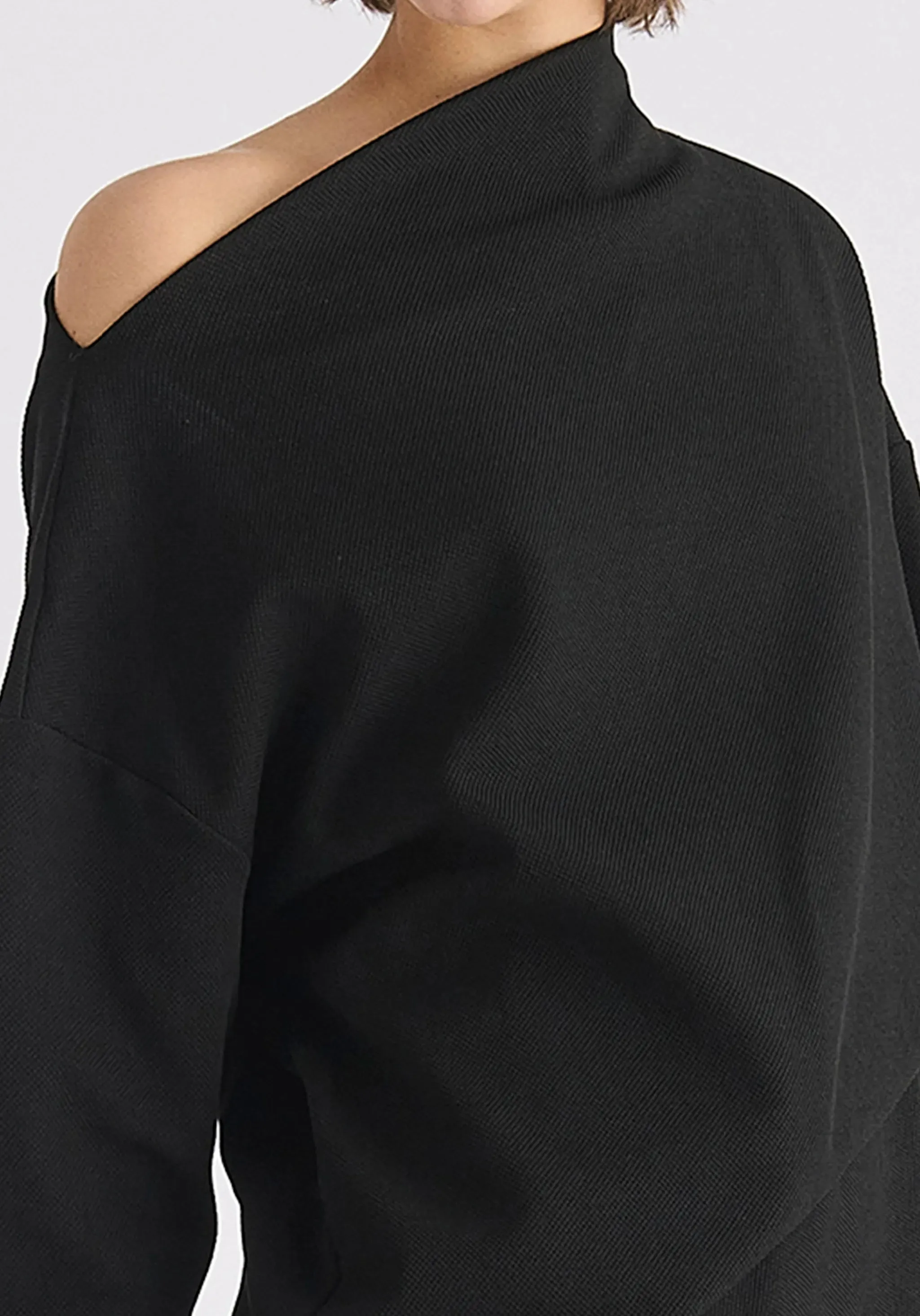 Black Asymmetric Neck Jumper Dress